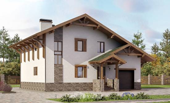 190-007-П Проект двухэтажного дома с мансардным этажом и гаражом, красивый загородный дом из кирпича Тольятти | Проекты домов от House Expert