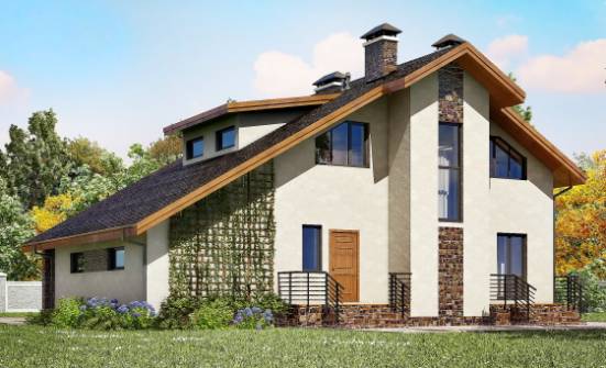 180-008-П Проект двухэтажного дома с мансардой и гаражом, простой загородный дом из бризолита Тольятти | Проекты домов от House Expert