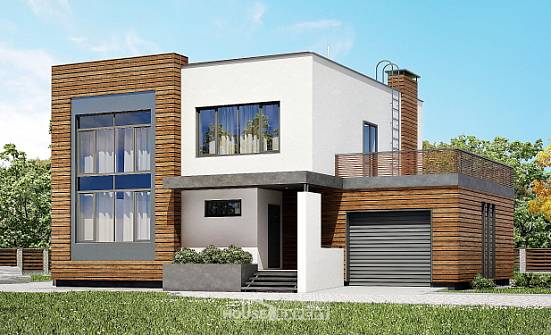 220-003-П Проект двухэтажного дома, гараж, уютный коттедж из поризованных блоков Тольятти | Проекты домов от House Expert