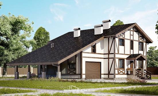 250-002-Л Проект двухэтажного дома мансардой, гараж, простой дом из кирпича Тольятти | Проекты домов от House Expert