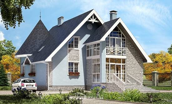 170-003-П Проект двухэтажного дома мансардой, скромный загородный дом из пеноблока Тольятти | Проекты домов от House Expert
