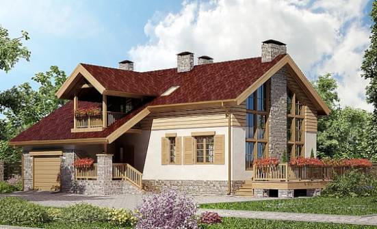 165-002-П Проект двухэтажного дома с мансардным этажом, гараж, экономичный домик из твинблока Тольятти | Проекты домов от House Expert