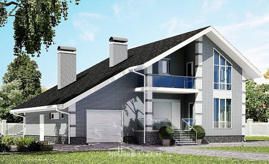 190-006-Л Проект двухэтажного дома с мансардой и гаражом, классический коттедж из бризолита Тольятти | Проекты домов от House Expert