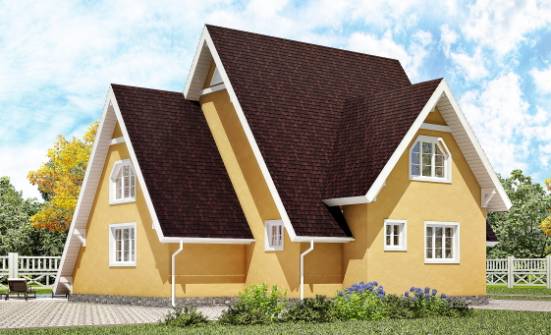 155-008-П Проект двухэтажного дома мансардный этаж, скромный коттедж из бревен Тольятти | Проекты домов от House Expert