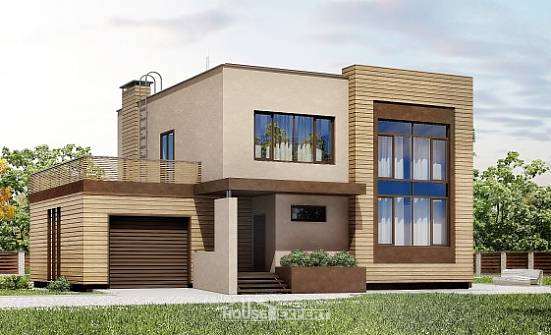 220-003-Л Проект двухэтажного дома, гараж, современный коттедж из газосиликатных блоков Тольятти | Проекты домов от House Expert
