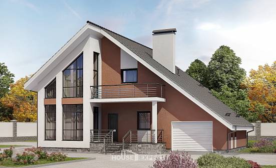 200-007-П Проект двухэтажного дома с мансардным этажом, гараж, уютный дом из бризолита Тольятти | Проекты домов от House Expert