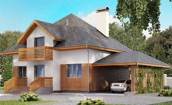 155-004-П Проект двухэтажного дома мансардный этаж и гаражом, красивый коттедж из арболита Тольятти | Проекты домов от House Expert