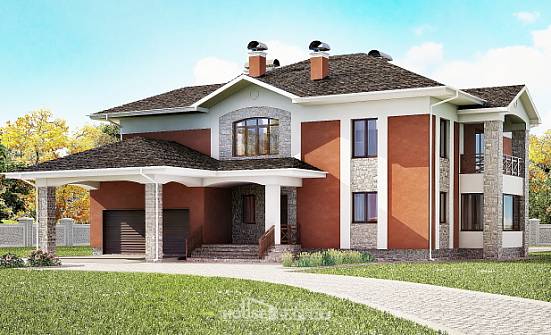 400-002-Л Проект двухэтажного дома и гаражом, просторный загородный дом из кирпича Тольятти | Проекты домов от House Expert