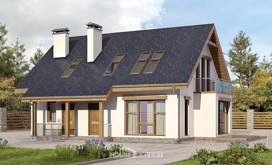 155-012-П Проект двухэтажного дома мансардой, уютный дом из керамзитобетонных блоков Тольятти | Проекты домов от House Expert