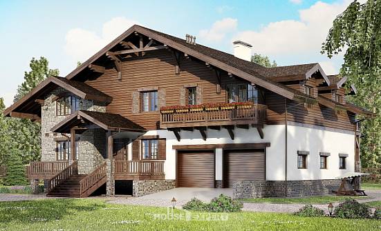 440-001-П Проект трехэтажного дома с мансардным этажом, гараж, большой загородный дом из кирпича Тольятти | Проекты домов от House Expert