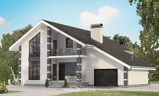 180-001-П Проект двухэтажного дома с мансардой, гараж, бюджетный домик из арболита Тольятти | Проекты домов от House Expert