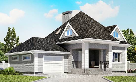 135-001-Л Проект двухэтажного дома с мансардным этажом и гаражом, простой коттедж из кирпича Тольятти | Проекты домов от House Expert