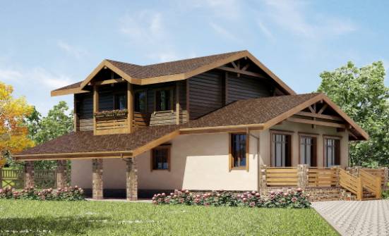 170-004-П Проект двухэтажного дома мансардный этаж, гараж, скромный домик из бризолита из бревен Тольятти | Проекты домов от House Expert