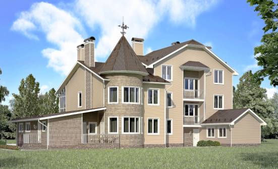 555-001-Л Проект трехэтажного дома с мансардой и гаражом, современный домик из бризолита Тольятти | Проекты домов от House Expert