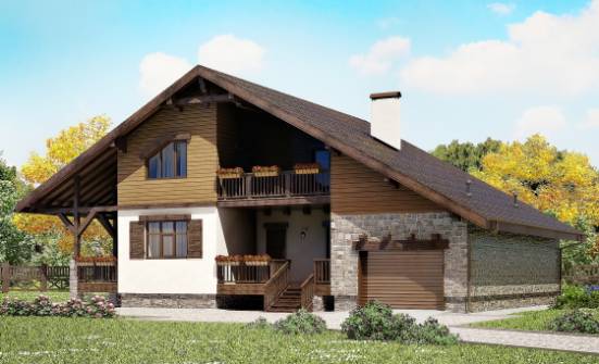 220-005-П Проект двухэтажного дома мансардой и гаражом, простой коттедж из кирпича Тольятти | Проекты домов от House Expert