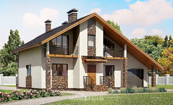 180-008-П Проект двухэтажного дома с мансардой и гаражом, простой загородный дом из бризолита Тольятти | Проекты домов от House Expert