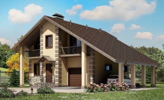 150-003-П Проект двухэтажного дома мансардой и гаражом, бюджетный коттедж из теплоблока Тольятти | Проекты домов от House Expert