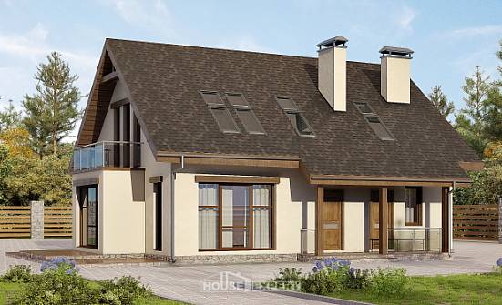 155-012-Л Проект двухэтажного дома с мансардой, скромный дом из керамзитобетонных блоков Тольятти | Проекты домов от House Expert