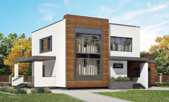 220-003-П Проект двухэтажного дома, гараж, уютный коттедж из поризованных блоков Тольятти | Проекты домов от House Expert