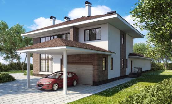 340-001-П Проект двухэтажного дома, гараж, уютный коттедж из кирпича Тольятти | Проекты домов от House Expert