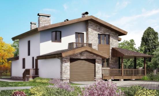 220-001-П Проект двухэтажного дома мансардой, гараж, просторный домик из арболита Тольятти | Проекты домов от House Expert
