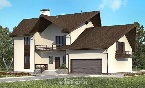300-002-П Проект двухэтажного дома мансардой и гаражом, большой дом из пеноблока Тольятти | Проекты домов от House Expert