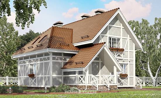 160-003-Л Проект двухэтажного дома мансардный этаж, скромный домик из бризолита Тольятти | Проекты домов от House Expert