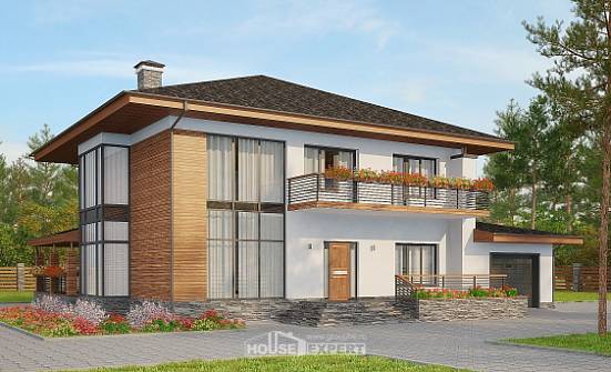 305-001-П Проект двухэтажного дома и гаражом, современный дом из газобетона Тольятти | Проекты домов от House Expert