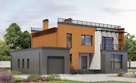 260-002-Л Проект двухэтажного дома и гаражом, красивый дом из поризованных блоков Тольятти | Проекты домов от House Expert