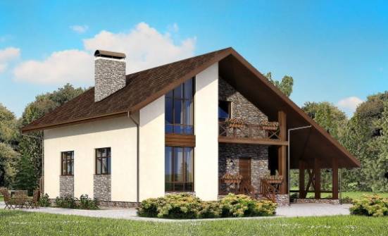 155-007-П Проект двухэтажного дома с мансардой и гаражом, экономичный загородный дом из пеноблока Тольятти | Проекты домов от House Expert