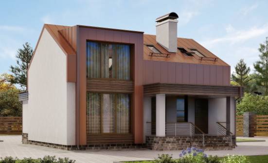 120-004-Л Проект двухэтажного дома с мансардным этажом, скромный домик из арболита Тольятти | Проекты домов от House Expert