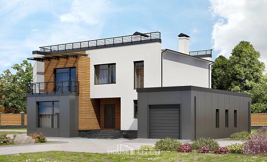 260-002-П Проект двухэтажного дома и гаражом, просторный загородный дом из твинблока Тольятти | Проекты домов от House Expert