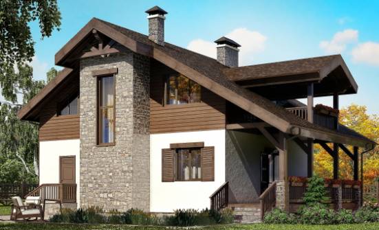150-004-Л Проект двухэтажного дома с мансардой, компактный загородный дом из арболита Тольятти | Проекты домов от House Expert
