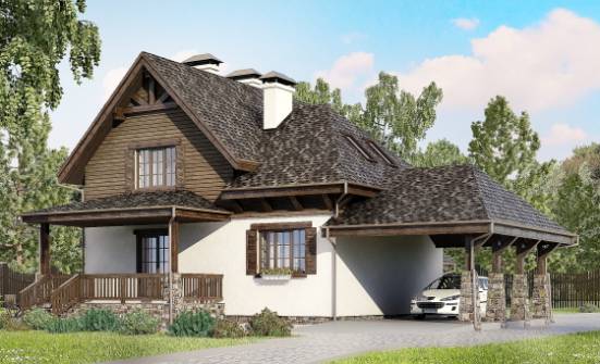 160-002-Л Проект двухэтажного дома с мансардой, гараж, простой загородный дом из бризолита Тольятти | Проекты домов от House Expert