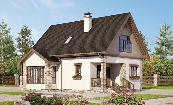 140-002-Л Проект двухэтажного дома мансардой, уютный коттедж из теплоблока Тольятти | Проекты домов от House Expert