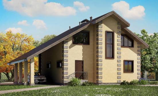 150-003-П Проект двухэтажного дома мансардой и гаражом, бюджетный коттедж из теплоблока Тольятти | Проекты домов от House Expert