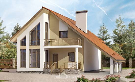 170-009-П Проект двухэтажного дома с мансардным этажом, гараж, красивый коттедж из газобетона Тольятти | Проекты домов от House Expert