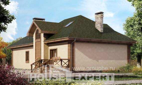 180-010-П Проект двухэтажного дома с мансардой и гаражом, просторный домик из арболита Тольятти, House Expert