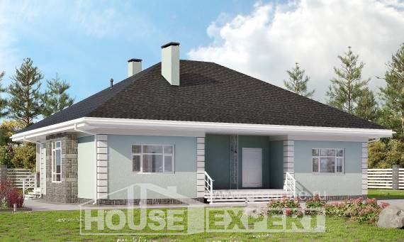 135-003-Л Проект одноэтажного дома, классический домик из теплоблока Тольятти, House Expert