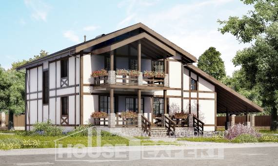 250-002-Л Проект двухэтажного дома мансардный этаж и гаражом, уютный загородный дом из кирпича Тольятти, House Expert
