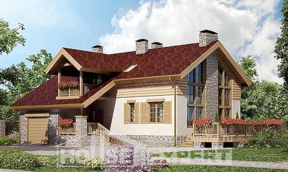 165-002-П Проект двухэтажного дома мансардой и гаражом, классический домик из блока Тольятти, House Expert