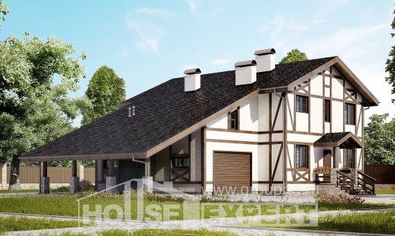 250-002-Л Проект двухэтажного дома с мансардой и гаражом, классический домик из кирпича Тольятти, House Expert