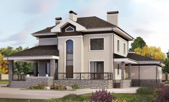 365-001-Л Проект трехэтажного дома и гаражом, просторный домик из кирпича Тольятти | Проекты домов от House Expert