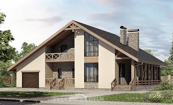 265-001-Л Проект двухэтажного дома с мансардой и гаражом, большой домик из поризованных блоков Тольятти | Проекты домов от House Expert