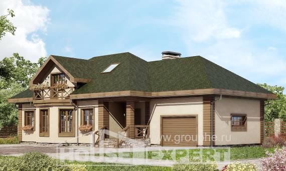 180-010-П Проект двухэтажного дома с мансардным этажом, гараж, красивый коттедж из пеноблока Тольятти, House Expert