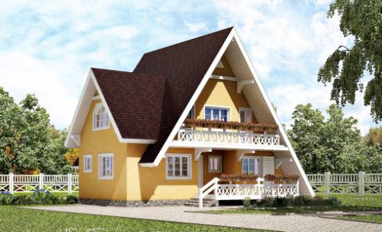 155-008-П Проект двухэтажного дома с мансардным этажом, доступный коттедж из бревен, Тольятти
