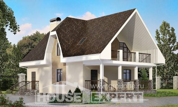 125-001-Л Проект двухэтажного дома мансардный этаж, простой загородный дом из теплоблока Тольятти, House Expert