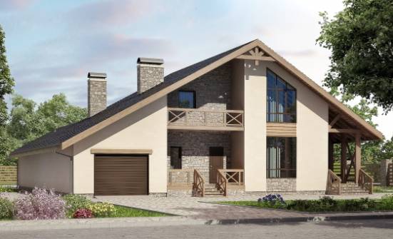 265-001-Л Проект двухэтажного дома с мансардой и гаражом, большой домик из поризованных блоков Тольятти | Проекты домов от House Expert