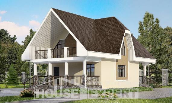 125-001-Л Проект двухэтажного дома мансардный этаж, небольшой дом из теплоблока Тольятти, House Expert