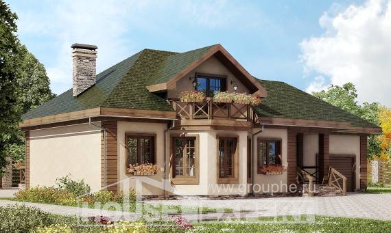 180-010-П Проект двухэтажного дома мансардный этаж и гаражом, классический домик из бризолита Тольятти, House Expert